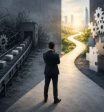 Business leader choosing between generic software limitations and custom B2B solutions