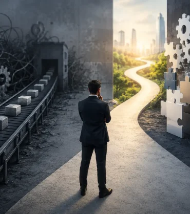 Business leader choosing between generic software limitations and custom B2B solutions