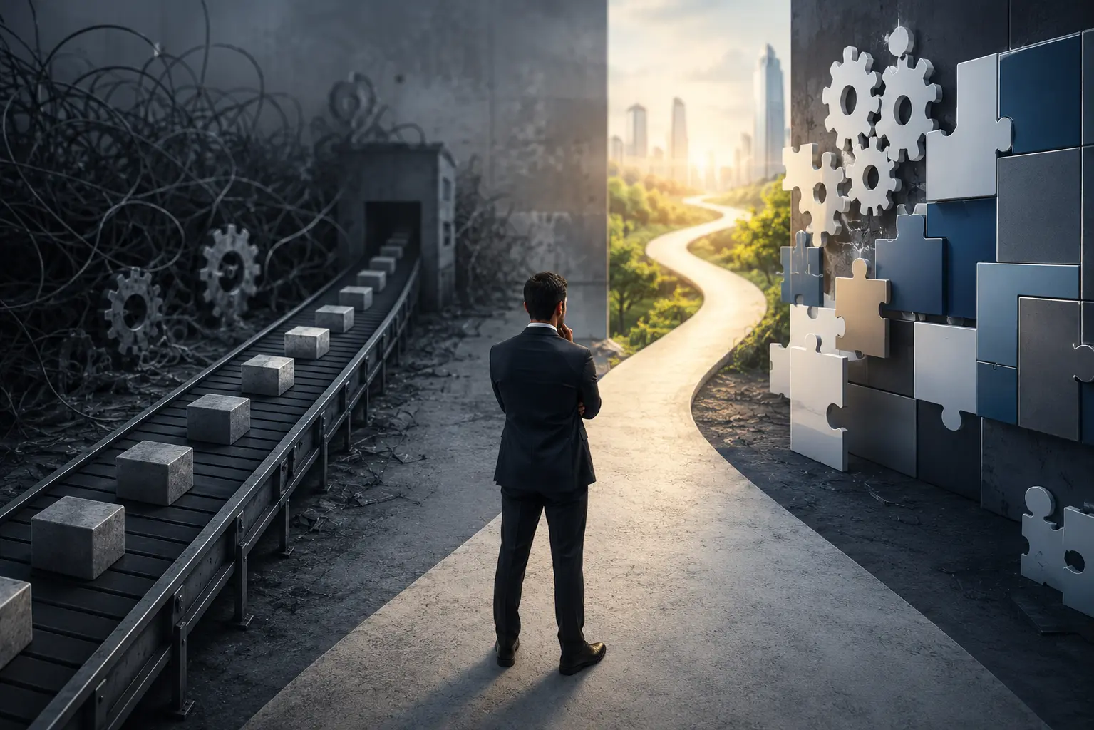 Business leader choosing between generic software limitations and custom B2B solutions