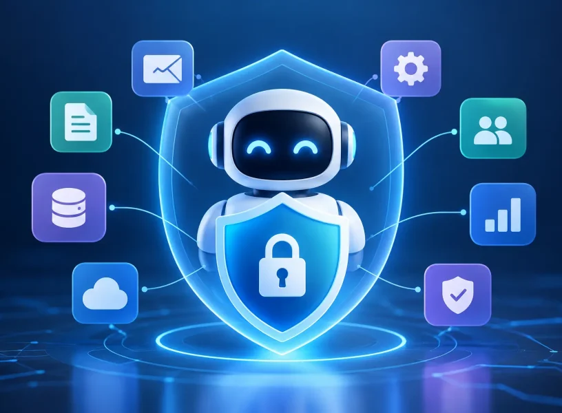 Friendly AI Cybersecurity Guardian AI agent protected by cybersecurity guardrails and a digital shield